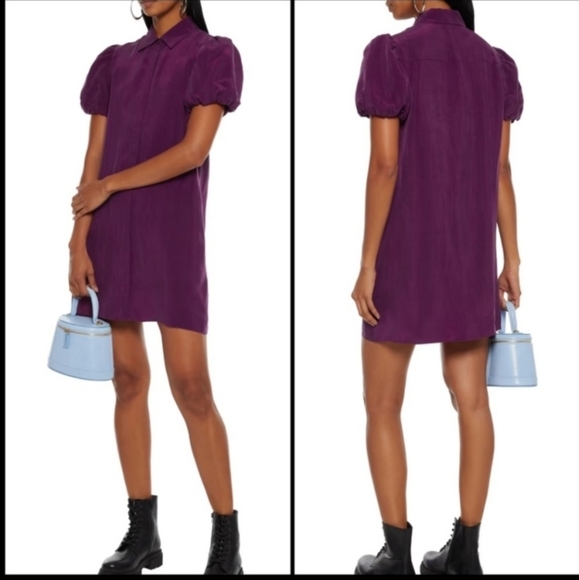 Alice + Olivia Jem Boysenberry Puff Sleeve Shirtdress Size Small - Picture 1 of 7